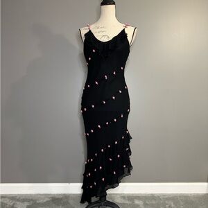 Vintage silk black asymmetrical rosette dress